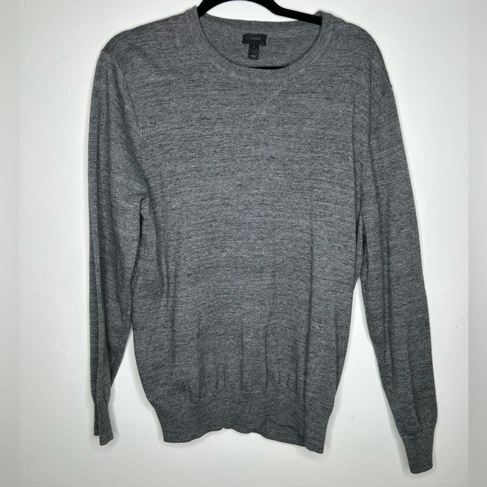 J.Crew Men's Cotton Sweater Large Crew Neck Sweater Gray Melange